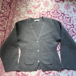 Charcoal Gray V-Neck Cardigan Sweater